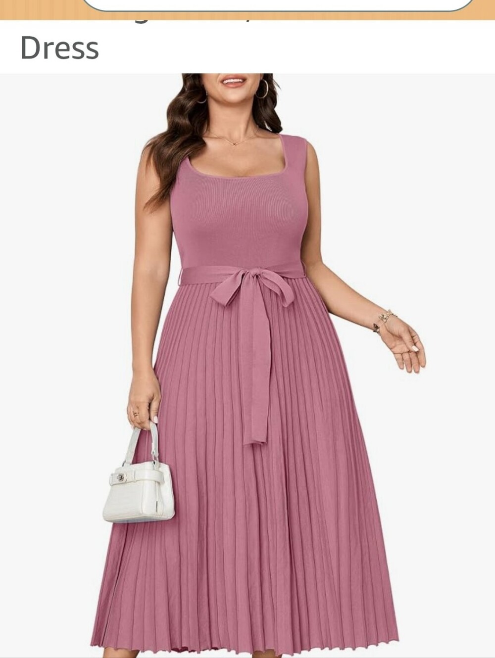 NEW NWT Sleeveless Pleated Midi Dress with Waist Tie - Dusty Rose Sz 4XL(24)